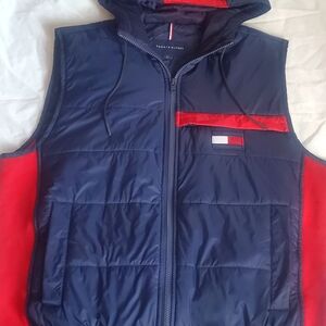 Tommy Hilfiger Men's Navy and Red Hooded Vest